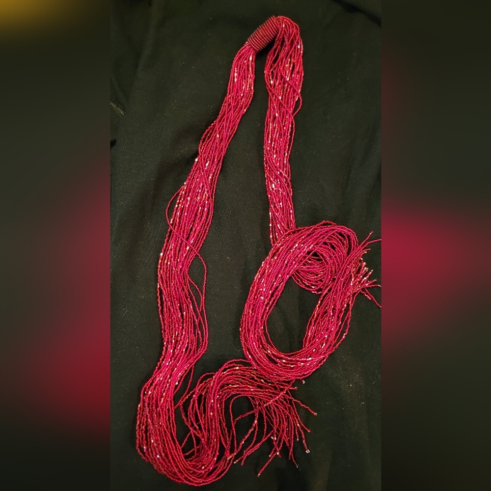 Murano Glass Seed Bead Lariat Necklace, Red, 38 Inches